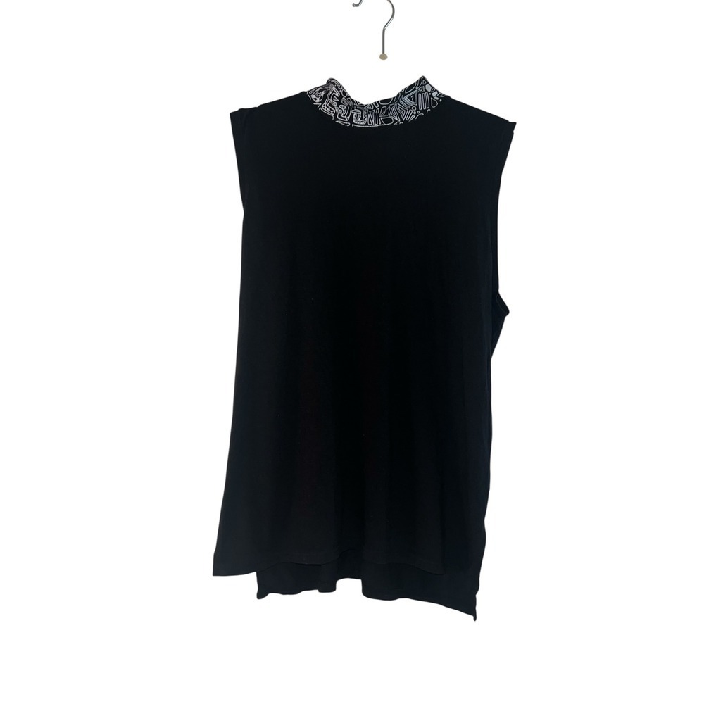 Y2K Black & White High Neck Top Sz M Short Sleeve Monochrome Office Chic